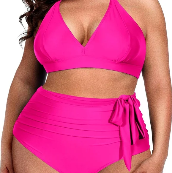 NWT Daci Women Plus Size Bikini High Waisted Two Piece Swimsuits Halter XL - Picture 1 of 8